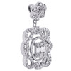 14K White Gold Round & Baguette Diaamond Fancy Statement Pendant 1" Charm 3/8 CT