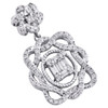 14K White Gold Round & Baguette Diaamond Fancy Statement Pendant 1" Charm 3/8 CT