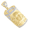 10K Yellow Gold Diamond $100 Bill Rolled Up Benjamin Franklin Face Charm 0.71 CT