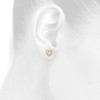 10K Yellow Gold Round Diamond Milgrain Heart Frame Stud 9mm Pave Earrings 1/4 CT