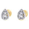 10K Yellow Gold Round Diamond Oval Teardrop Frame Stud Statement Earrings 1/8 CT