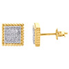 10K Yellow Gold Round Diamond Milgrain Square Frame Stud 7.75mm Earrings 1/4 CT.