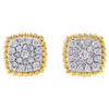 10K Yellow Gold Round Diamond Milgrain Cushion Frame Studs 8mm Earrings 1/3 CT.