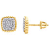 10K Yellow Gold Round Diamond Milgrain Cushion Frame Studs 8mm Earrings 1/3 CT.