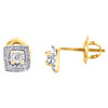 10K Yellow Gold Round Diamond Square Halo Frame Stud 6mm 4 Prong Earrings 1/5 CT