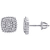 10K White Gold Round Diamond Milgrain Cushion Frame Studs 8mm Earrings 1/3 CT.