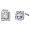 10K White Gold Round Diamond Square Halo Frame Stud 6mm 4 Prong Earrings 1/5 CT.