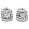 10K White Gold Round Diamond Square Halo Frame Stud 6mm 4 Prong Earrings 1/5 CT.