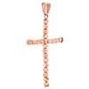 colgante de cruz en forma de luna con cuentas y corte de diamante de 3 mm en oro rosa de 10 k, dije italiano de 1,85"