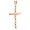 10K Rose Gold 3mm Diamond Cut Beaded Moon Cut Cross Pendant Italian Charm 1.85"