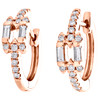 14K Rose Gold Round & Baguette Fancy Diamond Hoop 0.55" Cocktail Earrings 1/3 CT