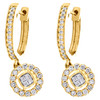 14K Yellow Gold Round Diamond Cluster Dangle / Drop 1" Cocktail Earring 1/2 CT.