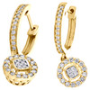 14K Yellow Gold Round Diamond Cluster Dangle / Drop 1" Cocktail Earring 1/2 CT.