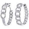 10K White Gold Round Diamond Oval Frame Cluster Hoop 0.75" Pave Earrings 1/5 CT.