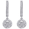 14K White Gold Round Diamond Cluster Dangle / Drop 1" Cocktail Earring 1/2 CT.