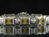 Mens Black & Yellow Diamond Link Bracelet .925 Sterling Silver Round Pave 3 Ct