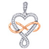 10K Two Tone Gold Round Cut Diamond Heart and Infinity Pendant Charm 0.12 Ct.