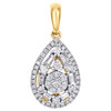 14K Yellow Gold Baguette Diamond Teardrop Oval Halo Cluster Pendant Charm 1/2 CT