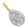 14K Yellow Gold Baguette Diamond Teardrop Oval Halo Cluster Pendant Charm 1/2 CT