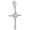 10K White Gold Real Diamond Art Deco Filigree Cross Pendant 0.90" Charm 1/12 CT.