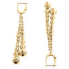 14K Yellow Gold Graduating Moon Cut Linen Bead Fancy Dangle Drop Earrings 2.90"