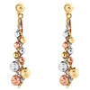 14K Tri-Color Gold Twisted Diamond Cut Bead Dangle Drop Earrings 1.55" Danglers