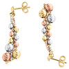 14K Tri-Color Gold Twisted Diamond Cut Bead Dangle Drop Earrings 1.55" Danglers