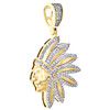 10K Yellow Gold Real Diamond Native American Indian 1.30" Mens Pave Charm 1/3 CT
