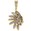 10K Yellow Gold Real Diamond Native American Indian 1.30" Mens Pave Charm 1/3 CT