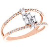 14K Rose Gold Baguette Diamond Cluster Statement Band 10mm Cocktail Ring 1/3 CT.