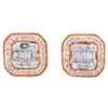 14K Rose Gold Baguette Diamond Milgrain Halo Frame Stud 8.50mm Earrings 3/8 CT.
