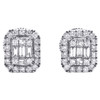 14K White Gold Round & Baguette Cut Diamond Halo Stud 9mm Cluster Earring 1/2 CT