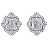 14K White Gold Baguette Diamond Cluster Frame Studs 15mm Fancy Earrings 7/8 CT.