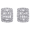 14K White Gold Baguette Cut Diamond Square Halo Studs 11mm Cluster Earrings 1 CT