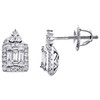 14K White Gold Baguette Diamond Square Halo Studs 11mm Cluster Earrings 1/2 CT.