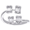 14K White Gold Baguette Diamond Bypass Curved Right Hand Cocktail Ring 0.62 CT.