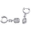 14K White Gold Baguette Diamond Designer Huggie Dangler Earrings Halo Drop 1 CT.
