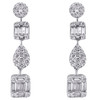14K White Gold Baguette Diamond Teardrop & Square Shape Dangler Earrings 1.33 CT