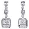 14K White Gold Baguette Diamond Cluster Rectangle Halo Dangler Earrings 1.50 CT.