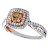14K Two Tone Gold Solitaire Brown Diamond Double Halo Twist Engagement Ring 1 CT