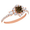 14K Rose Gold 1/2 Ct Solitaire Brown Diamond Halo Flower Engagement Ring 1 TCW