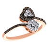 10K Rose Gold Brown Diamond Bypass Heart & Flower Cocktail Fashion Ring 0.20 CT.