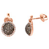 14K Rose Gold Brown Diamond Domed Round Halo Circle Ribbon Dangler Earrings 1 CT