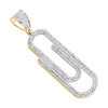 10K Yellow Gold Real Diamond Paper Clip Pendant 1.90" Men's Pave Charm 0.73 CT.