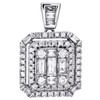 14K White Gold Round & Baguette Diamond Teired Halo Square Pendant 0.87 CT.