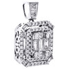 14K White Gold Round & Baguette Diamond Teired Halo Square Pendant 0.87 CT.