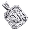 14K White Gold Round & Baguette Diamond Teired Halo Square Pendant 0.87 CT.
