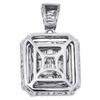 14K White Gold Round & Baguette Diamond Teired Halo Square Pendant 0.87 CT.