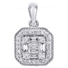 14k vitguld baguette diamant milgrain kant litet fyrkantigt halo hänge 1/4 ct.