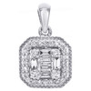 14K White Gold Baguette Diamond Milgrain Edge Small Square Halo Pendant 1/4 CT.